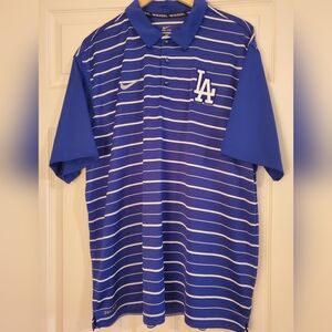 Los Angeles Dodgers Nike Dri-Fit BSBL Mens Blue Striped Polo Sz XL - NWOT